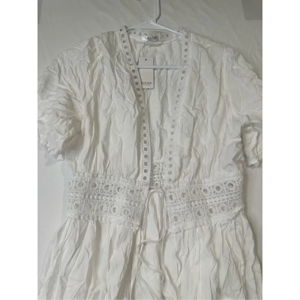 Ekouaer white maxi tie lace coverup, NWT, size small
